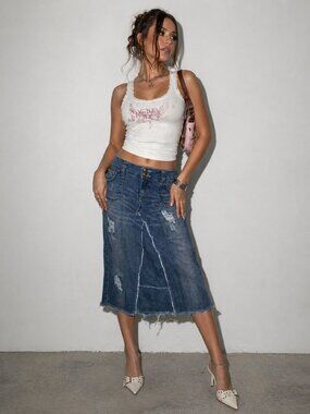 L.E.I. Nuri Lowrise Y2K Style Denim Midi Skirt LEI, Size 9